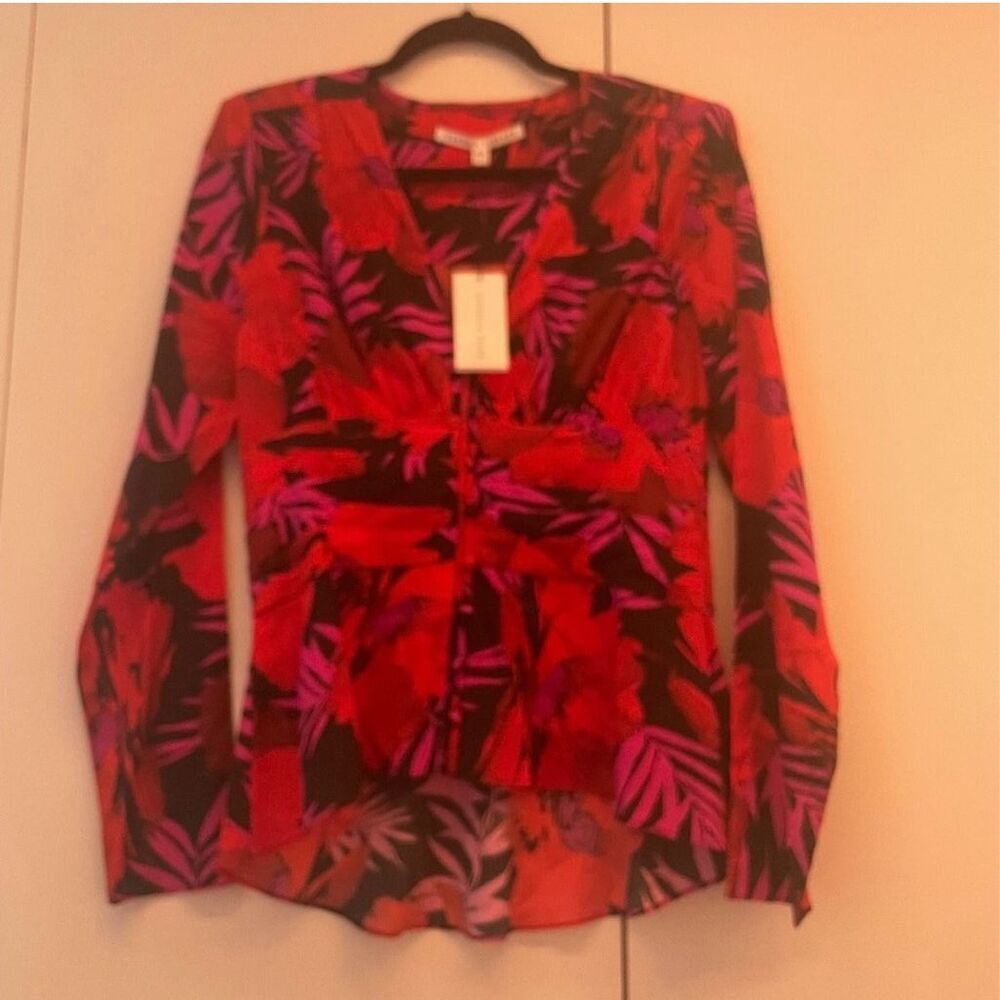 Veronica Beard Pevero floral stretch-silk top size 8 NWT red black - Picture 4 of 13